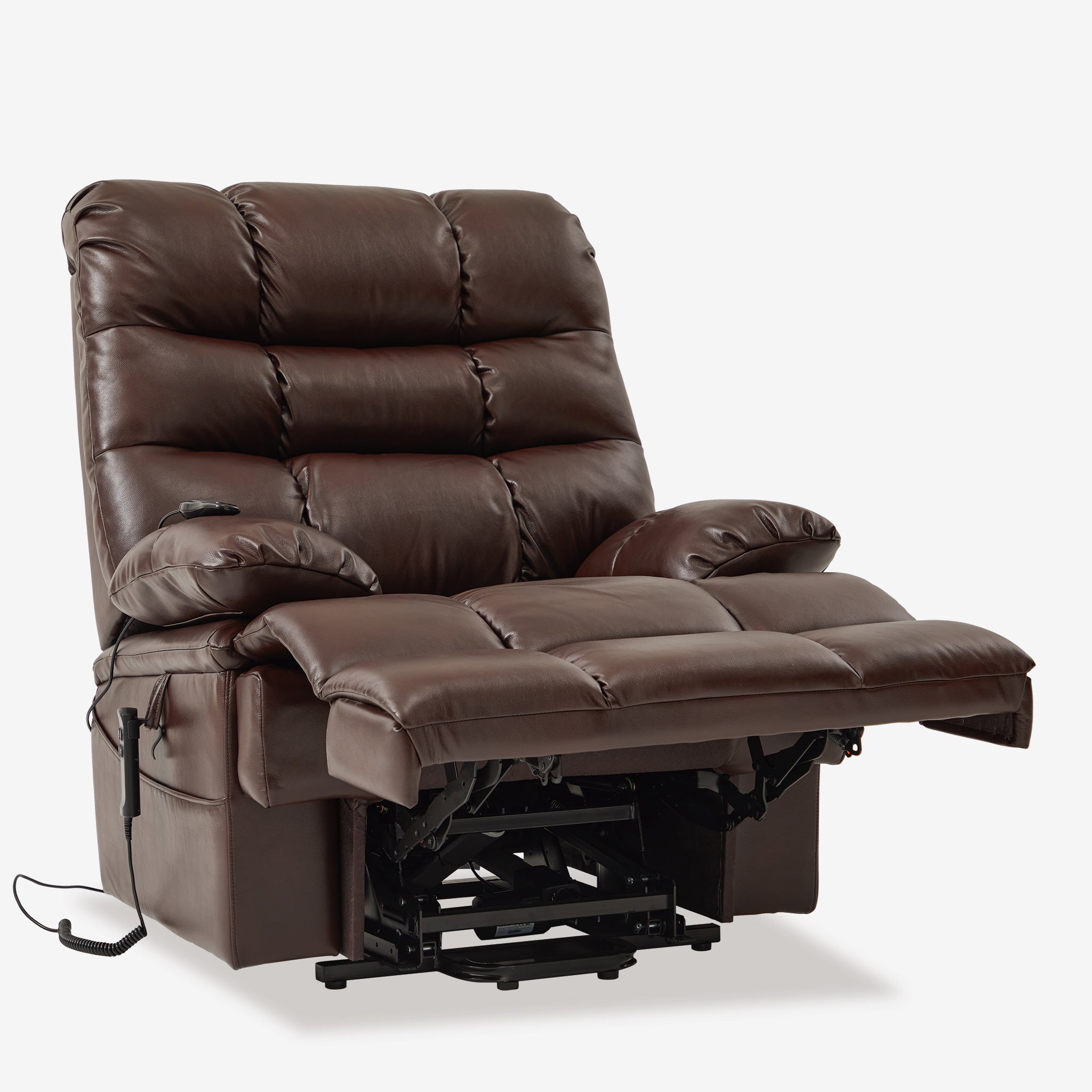 9205 Big Man Lift Recliner Chair 400 LB Wide Seat Full Lay Flat Infinite Potsitions Faux Leather Brown