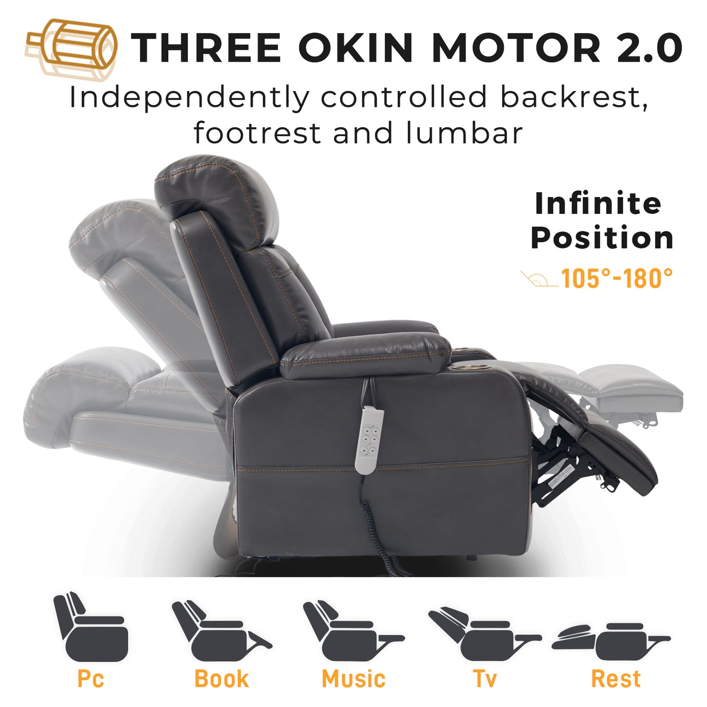 Three Motor Recliner Chair With Lumbar Support and Infinite Position